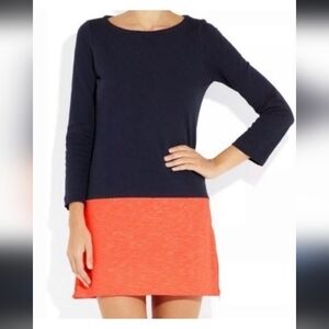 J Crew Maritime Navy Blue and Coral Colorblock Shift Dress